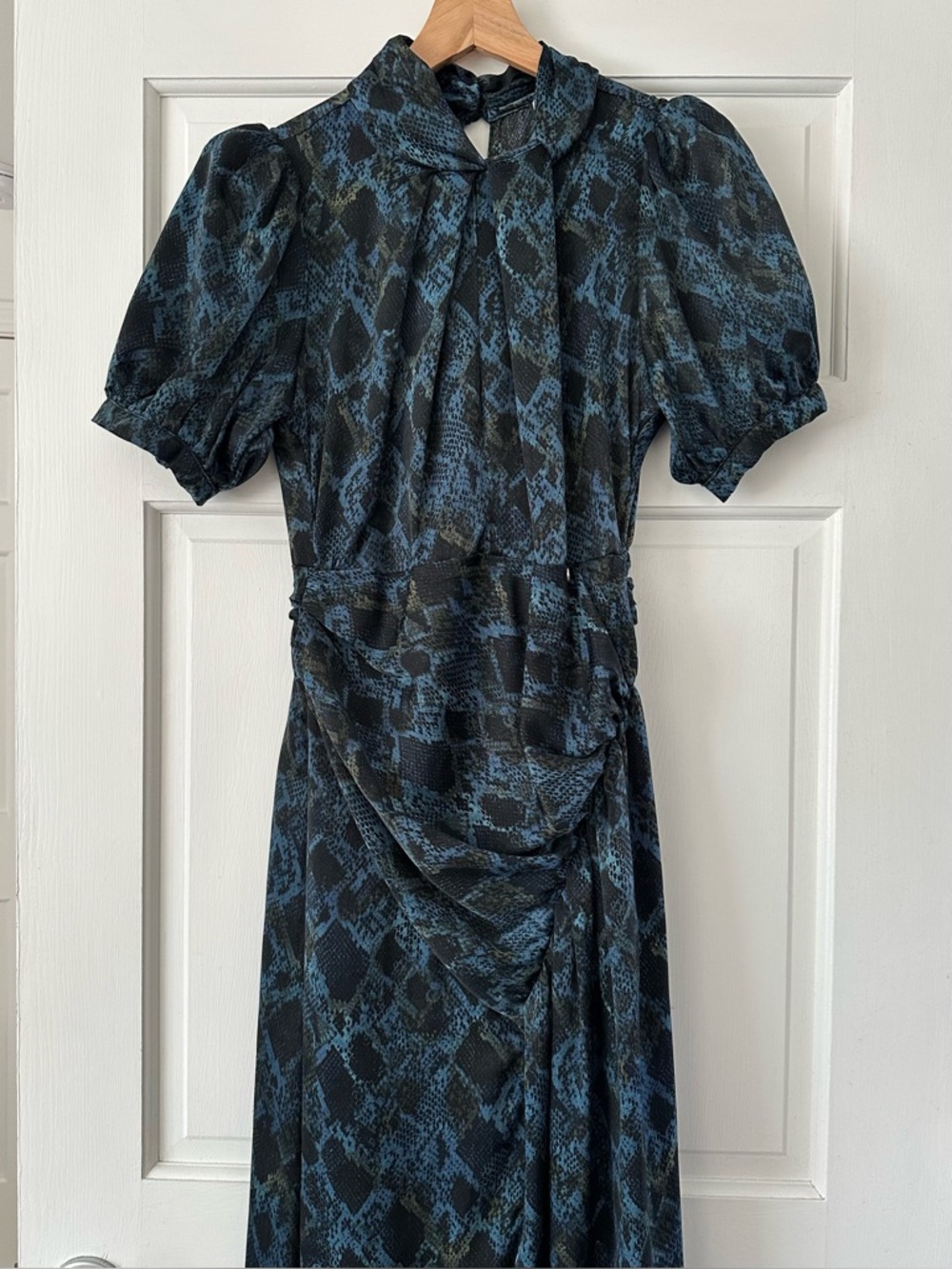 SOCIETA Italia Blue Black Snakeskin Maxi Dress High Neck Gothic Glam Size 42 / 6 - Picture 2 of 16